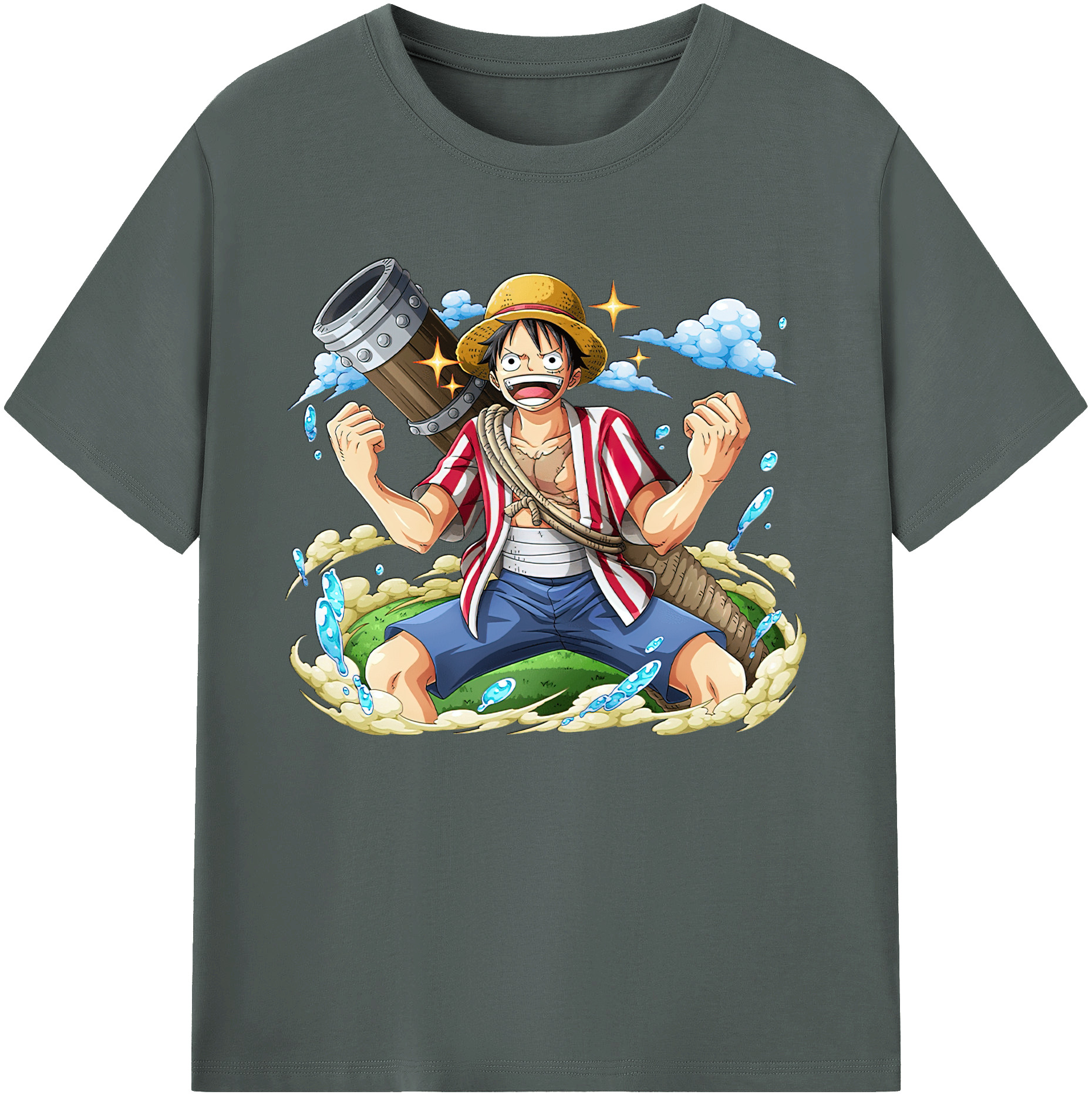 ワンピース モンキー・D・ルフィ ONE PIECE Monkey D. Luffy 綿100％ メンズ半袖Tシャツ｜肌触りやわらか＆通気性